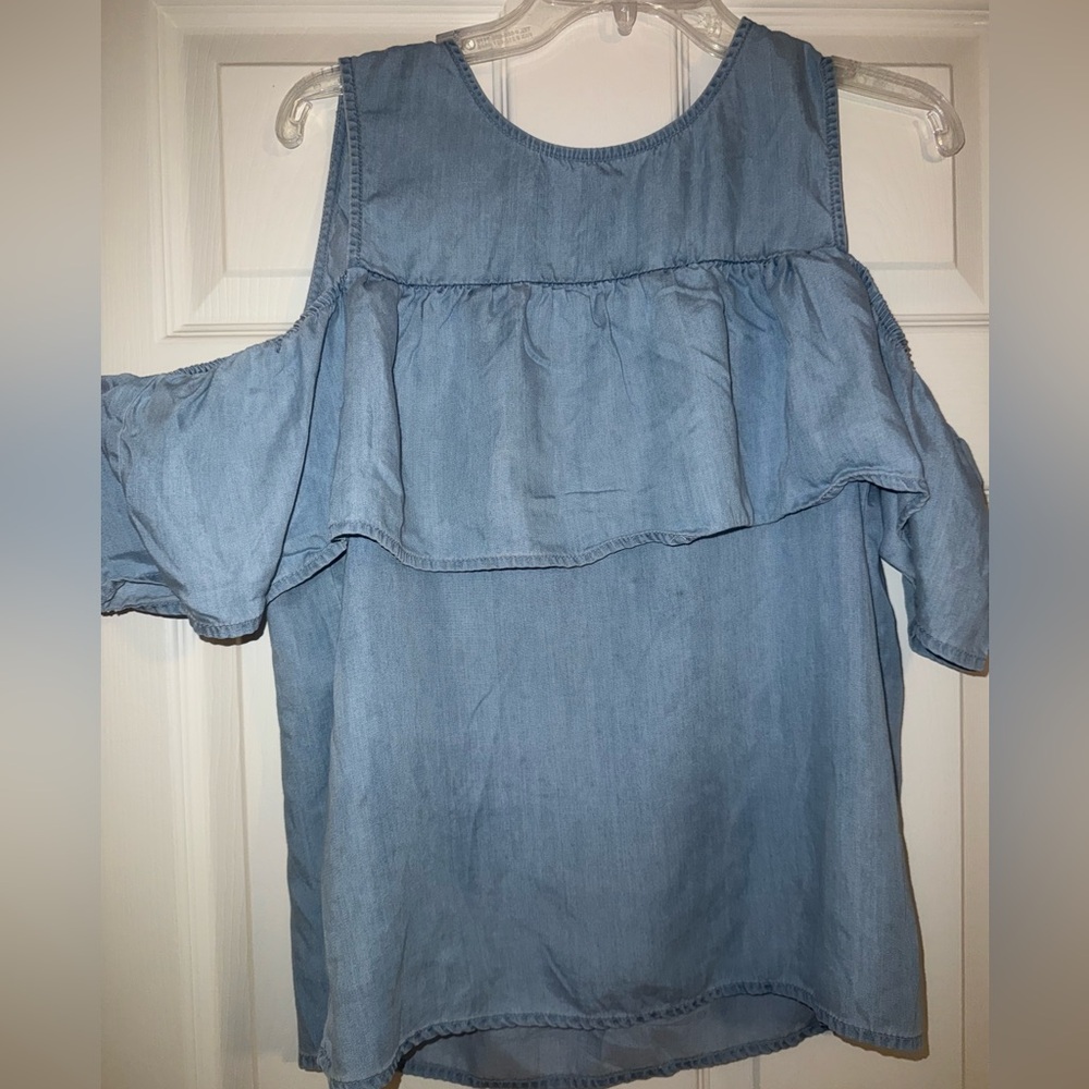LC Lauren Conrad Blue Cold Shoulder Ruffled Blouse